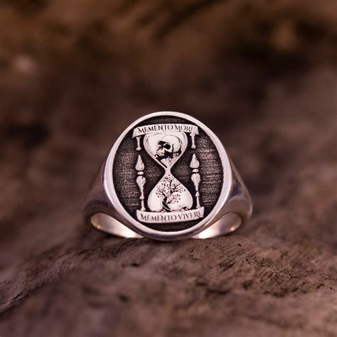 Memento Mori Memento Vivere Ring Stoicism Signet Ring Men Sand Watch