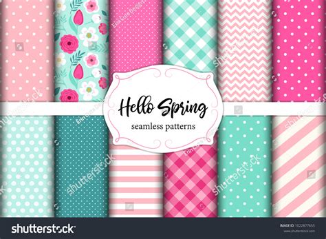 Set Cute Seamless Hello Spring Patterns Stock Vector (Royalty Free ...