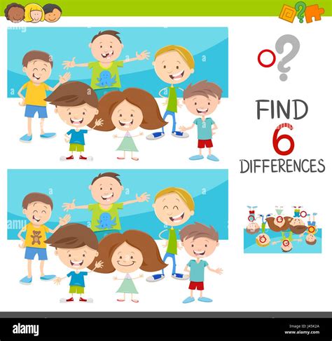 Cartoon Illustration Of Spot The Differences Educational Game For Kids