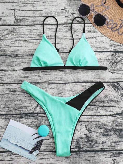 Shein Swim Vcay Set De Bikini De Color Combinado Tri Ngulo Moda De