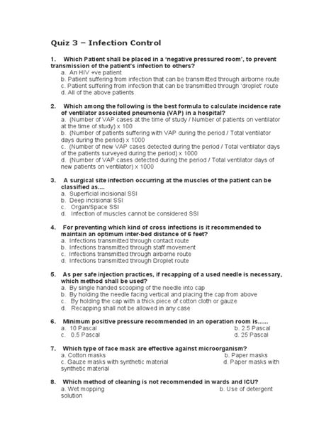 Quiz 3 Infection Control Pdf Infection Epidemiology