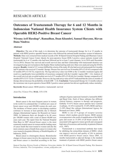 Pdf Outcomes Of Trastuzumab Therapy For 6 And 12 Months In Indonesian