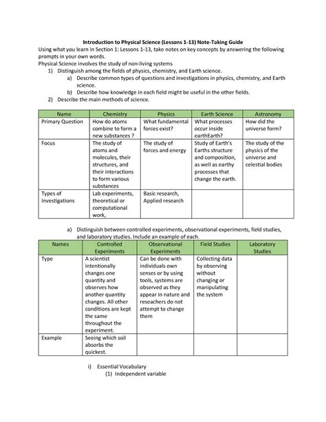 C165 Notes Introduction To Physical Science Lessons 1 13 Note