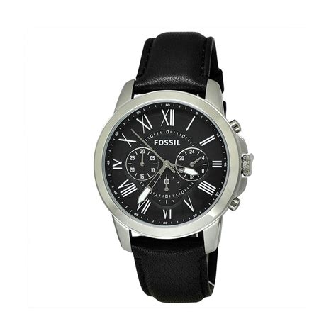 Fossil Grant Chronograph Black Dial Black Leather Strap Watch For Men