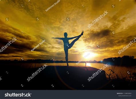 Yoga Silhouette Dramatic Sunset Sky Background Stock Photo 1118859983 ...