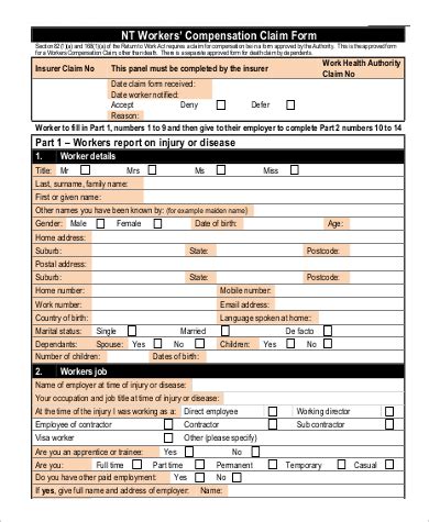 Free Sample Workers Compensation Forms In Ms Word Pdf