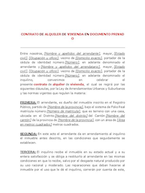 Formato De Contrato De Alquiler De Vivienda Costa Rica Pdf Bancos Inflación