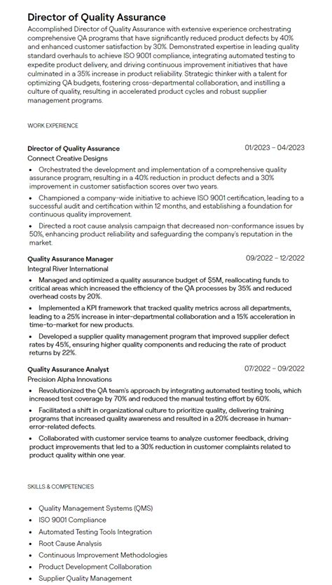 Director Of Quality Assurance Resume Examples With Guidance