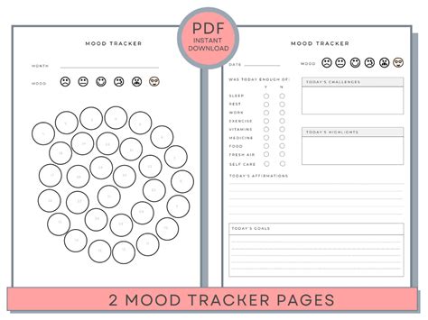 Mood Tracker Printable Mood Chart Mood Journal Mood Log Emotions Tracker Feelings Tracker