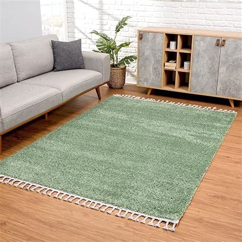 carpet city Matta med hög lugg vardagsrum enfärgad grön 120 x 160