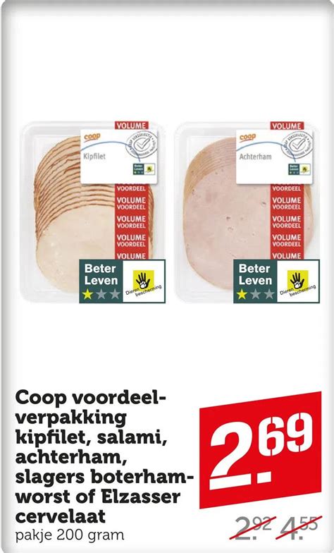 Coop Voordeel Verpakking Kipfilet Salami Achterham Slagers Boterham