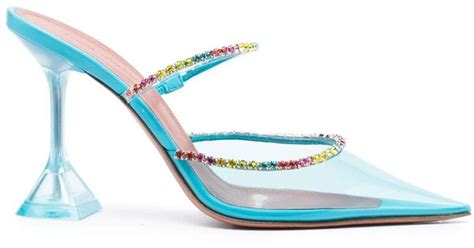 Amina Muaddi Gilda Glass Mm Embellished Mules In Blue Lyst