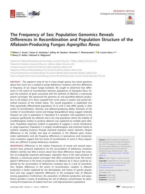 Pdf The Frequency Of Sex Population Genomics Reveals Differences In