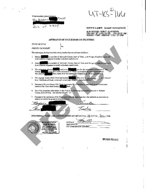 Affidavit Of Successor Trustee Form Us Legal Forms