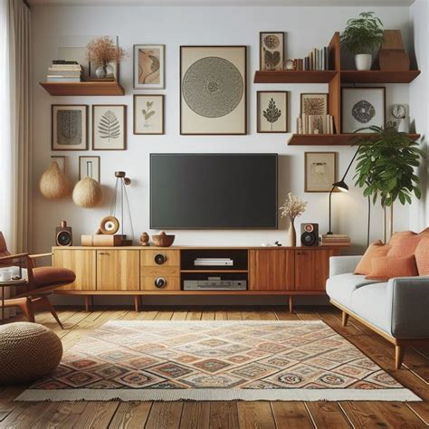 Cozy Mid Century Modern Living Room Minimalist Entertainment Center In