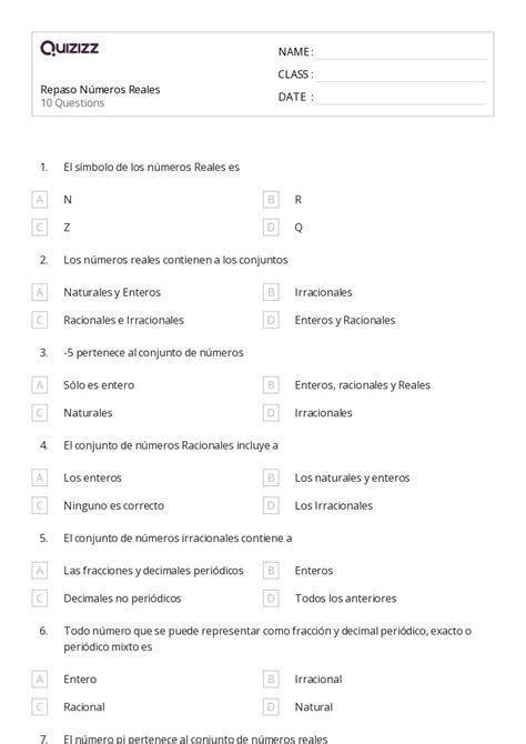 50 Enteros Y Números Racionales Hojas De Trabajo Para Grado 8 En