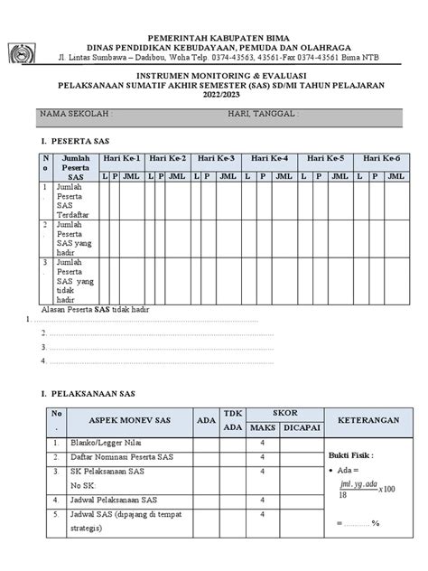 Instrumen Monev Sas Tahun 2023 Pdf