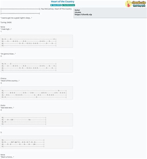 Chord: Heart of the Country - tab, song lyric, sheet, guitar, ukulele ...