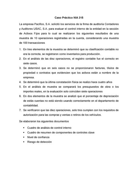 Caso Practico Nia Caso Pr Ctico Nia La Empresa Pac Fico S