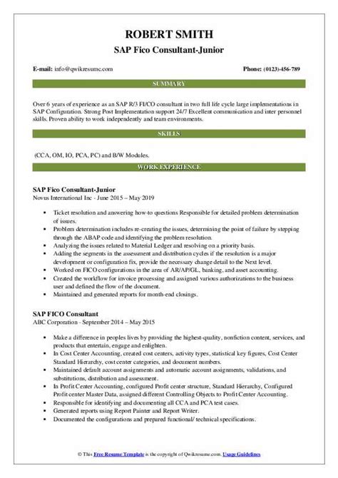 Sap Fico Consultant Resume Samples Qwikresume