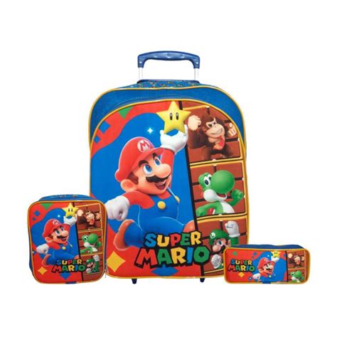 Kit Mochila Infantil Escolar Meninos Super Mario E Luigi Rodinhas