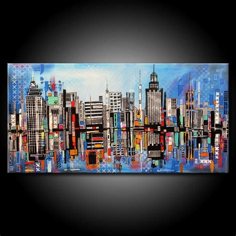 Modern URBAN City Abstract Painting ORIGINAL 48x24 Canvas