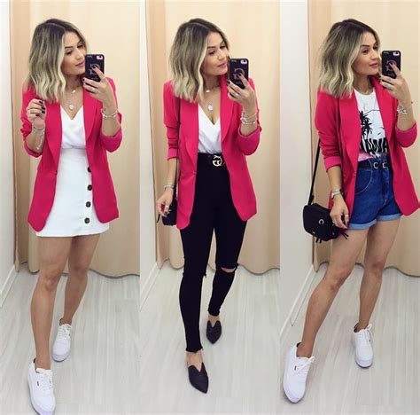 Look Com Blazer Pink Modafemenina Saia Branca E Blazer Pink Calça