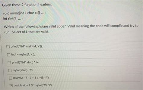 Solved Given These 2 Function Headers Void Myintint I