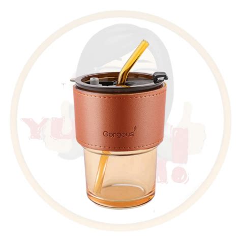 Slub glass mug with straw on Carousell