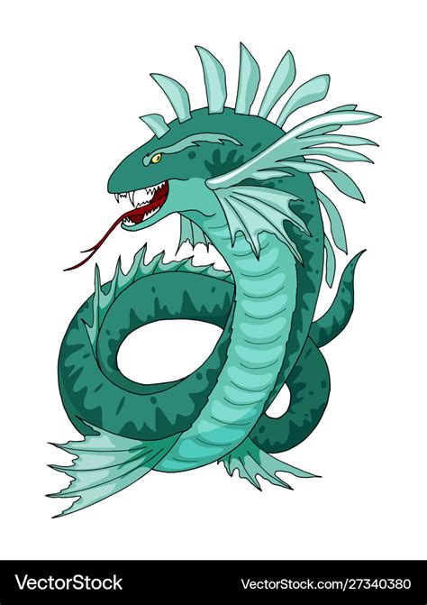 Cartoon sea serpent creature character Royalty Free Vector