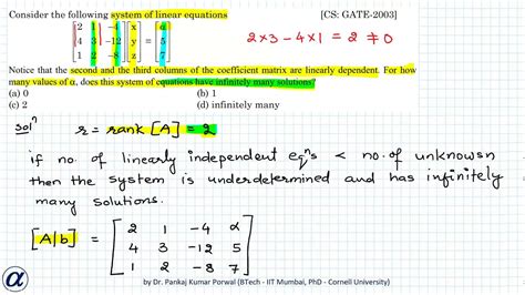 Consider The Following System Of Linear Equations Cs Gate 2003 Youtube