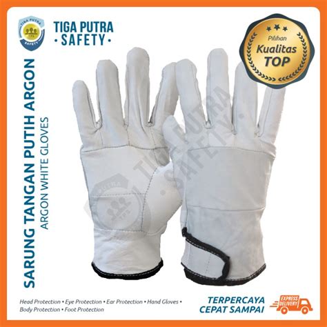 Jual Sarung Tangan Safety Las Argon Putih Kulit Asli Glove Welding