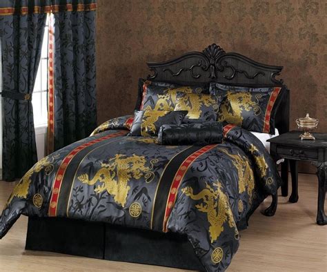 7pcs Black Gold Red Palace Dragon Jacquard Comforter Set Bed In A Bag