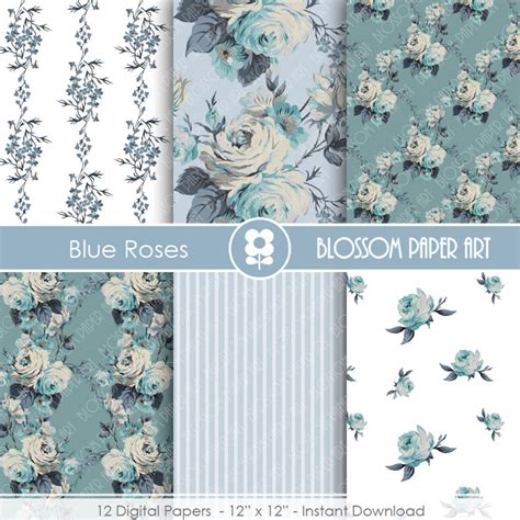 Rose Digital Paper Blue Rose Digital Paper Pack Blue Roses Wedding