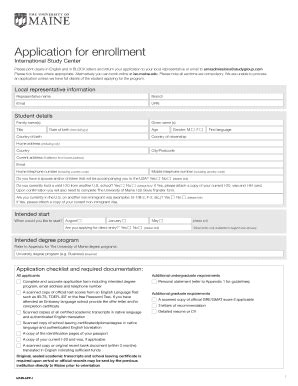 Fillable Online Application For Enrollment International Study Center