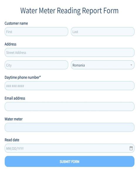 Free Water Meter Reading Report Form Template 123formbuilder