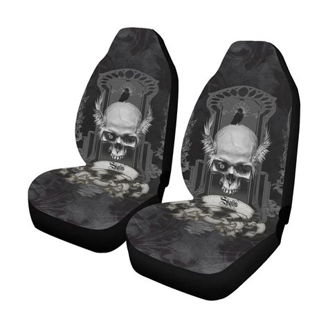 Skull With Crow In Black And White Car Seat Covers Set Of 2 ID