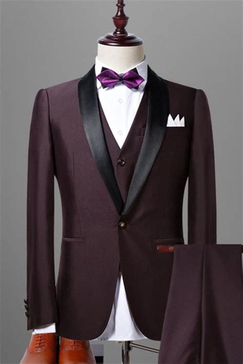 Solid Dark Maroon Wedding Tuxedos For Men Slim Fit 3 Pieces Dress