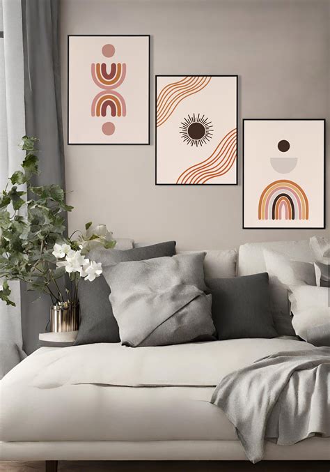 Boho Gallery Wall Art Set Of 3 Mid Century Modern Prints Bohemian