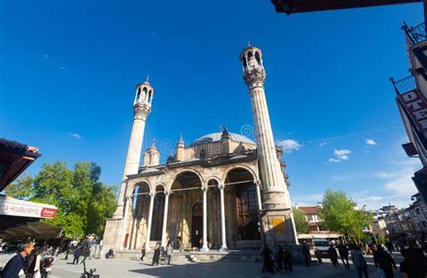 Aziziye Mosque With Columned Balconies Of Minarets In Turkish City Of