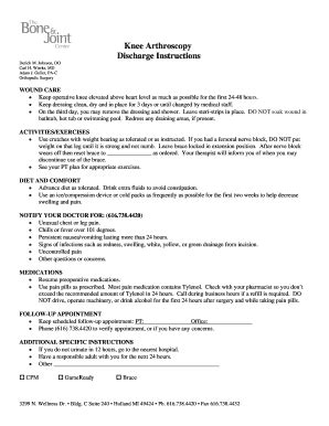 Fillable Online Knee Arthroscopy Discharge Instructions Bone Joint