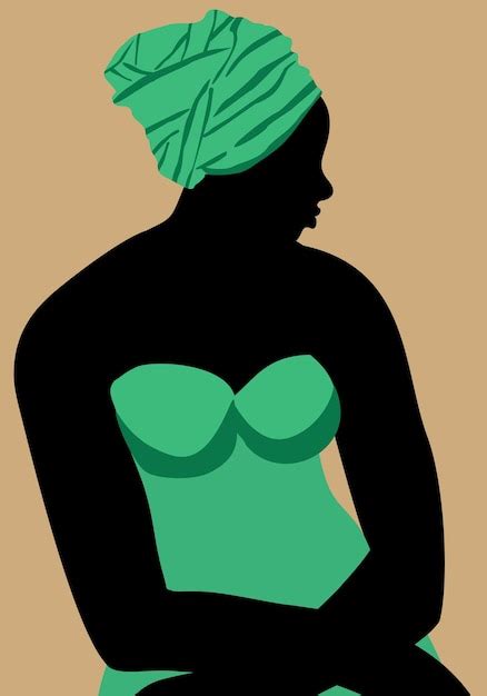 Retrato De Perfil Vectorial De Mujer Africana Con Vestido Verde Y