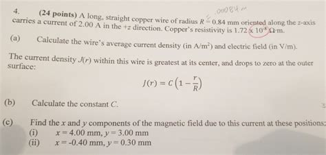 Solved 4 24 Points A Long Straight Copper Wire Of Radius