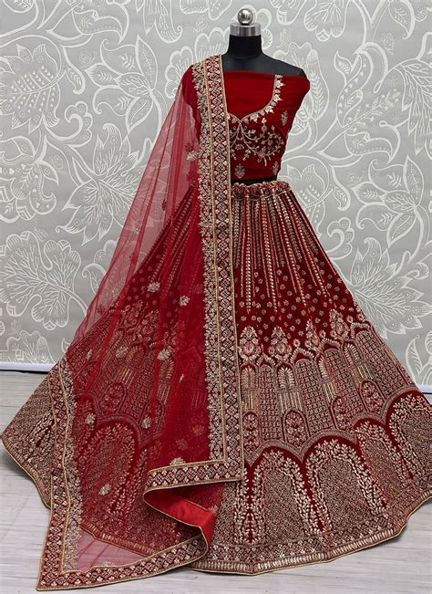 A Line Silk Exclusive Red Green Designer Bridal Lehenga Choli With Red