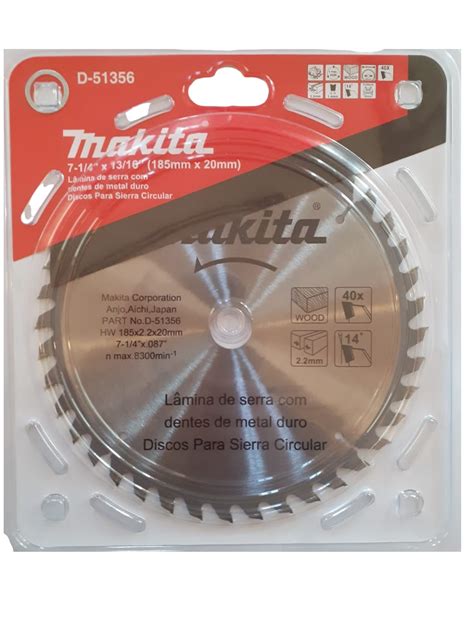 Disco De Sierra Para Madera Makita D 51356 185mm X 20mm X 40D Para