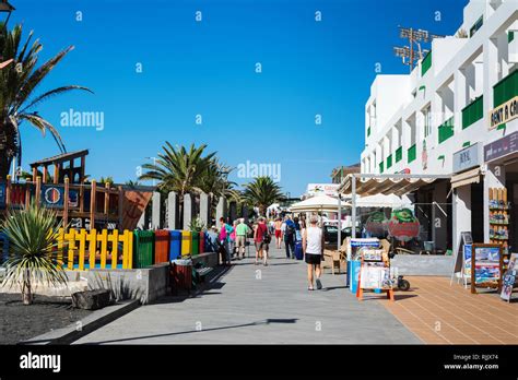 COSTA TEGUISE, LANZAROTE - 26 December 2018. Cafes and shops ...