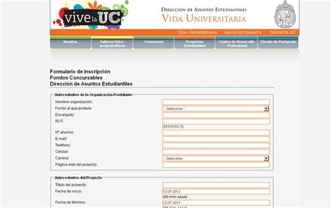 Nombre Del Proyecto Formularios De Inscripción Sitios Universidad Católica Estado A La Fecha