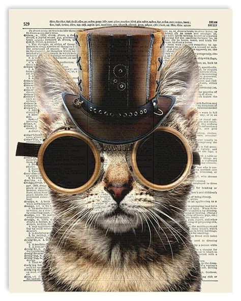 Amazon Steampunk Cat Upcycled Vintage Dictionary Art Print 8x10