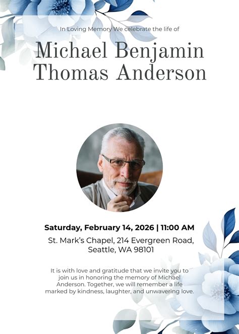 Free Obituary Celebration of Life Invitation Template to Edit Online