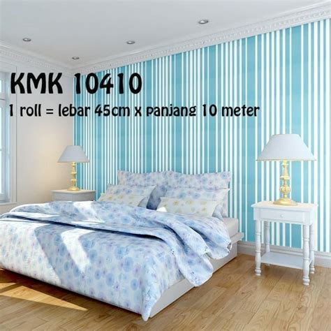 Jual Wallpaper Garis Biru Putih Wallpaper Dinding 9m X 45cm Shopee